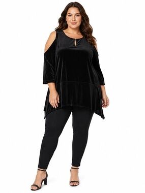 Lauren Ralph Lauren Women's Black Velvet Cold Shoulder Tunic Top Size 2X NWT